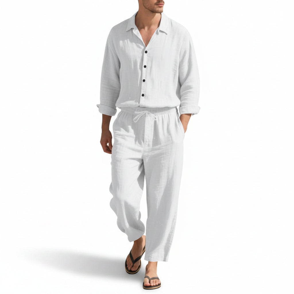 Men's Linen Blend Shirt & Trousers Set