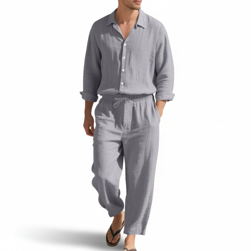 Men's Linen Blend Shirt & Trousers Set