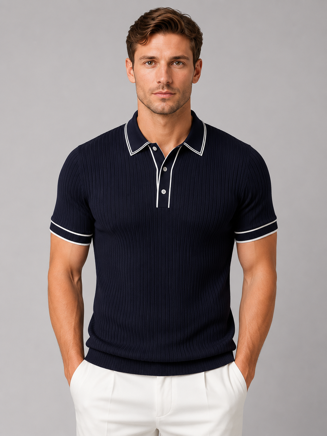 Men’s Ribbed Knit Polo Shirt