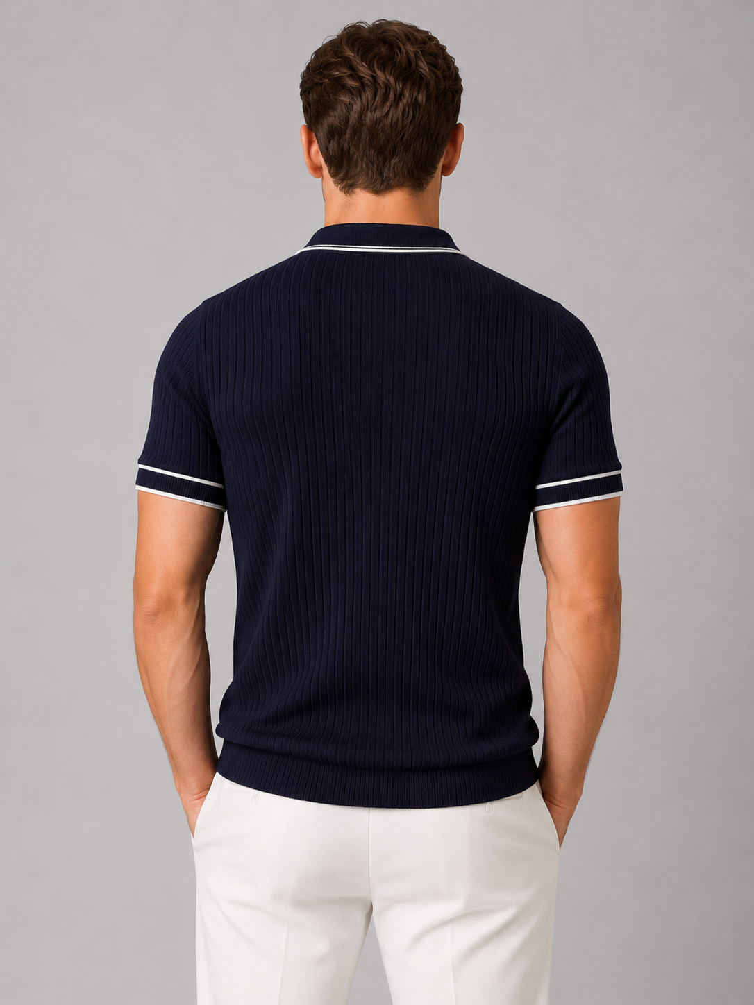 Men’s Ribbed Knit Polo Shirt