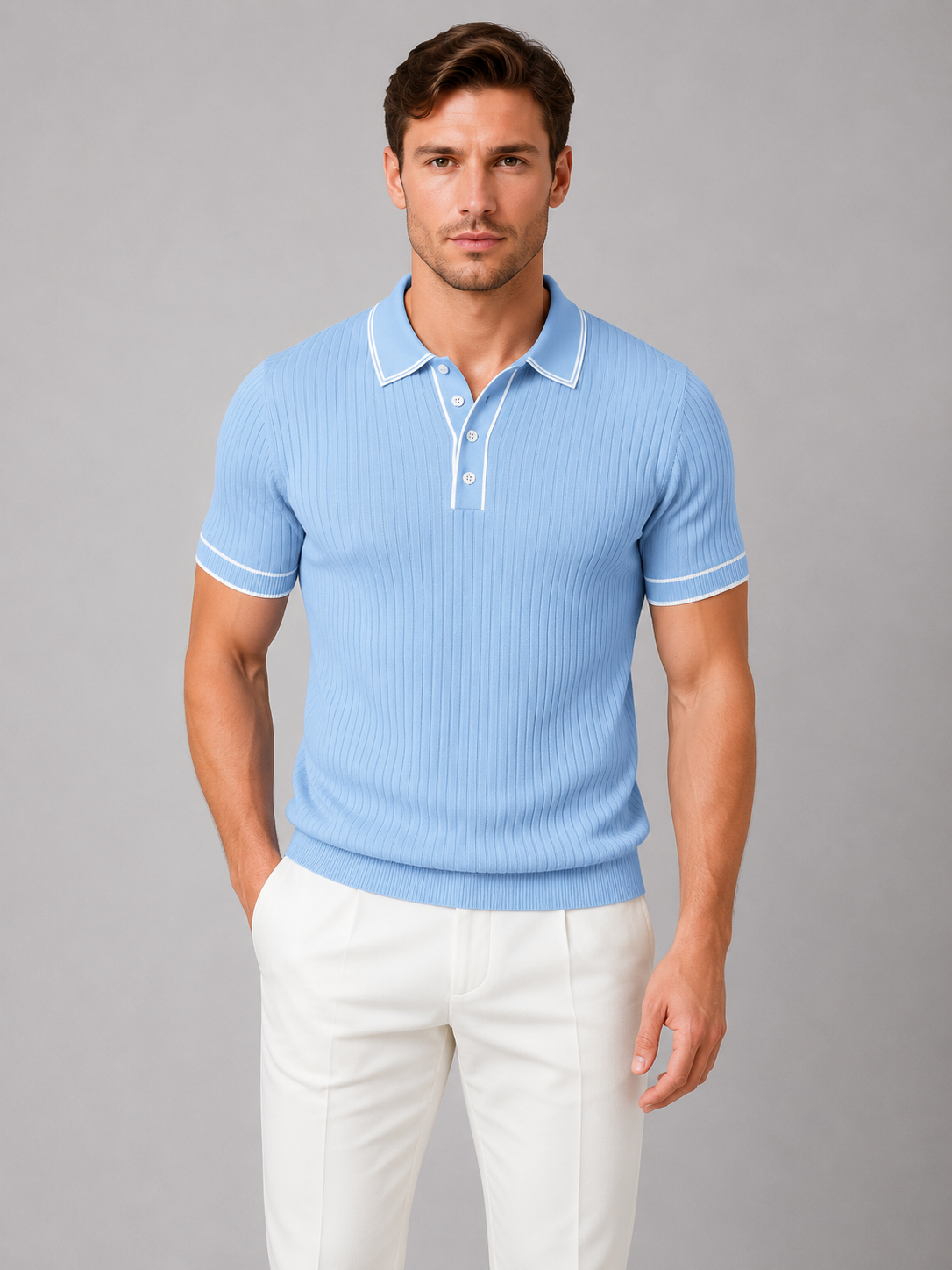 Men’s Ribbed Knit Polo Shirt