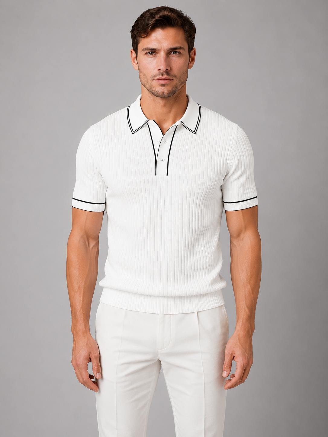 Men’s Ribbed Knit Polo Shirt