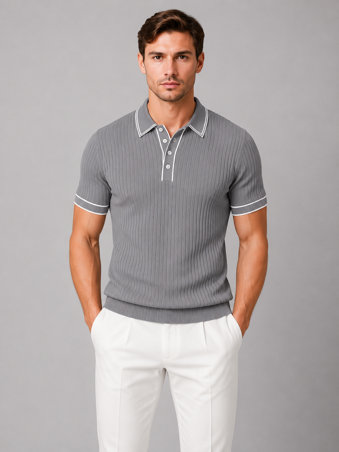 Men’s Ribbed Knit Polo Shirt