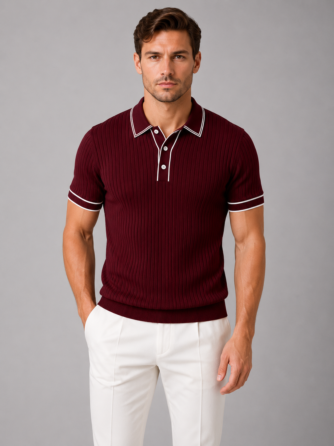 Men’s Ribbed Knit Polo Shirt