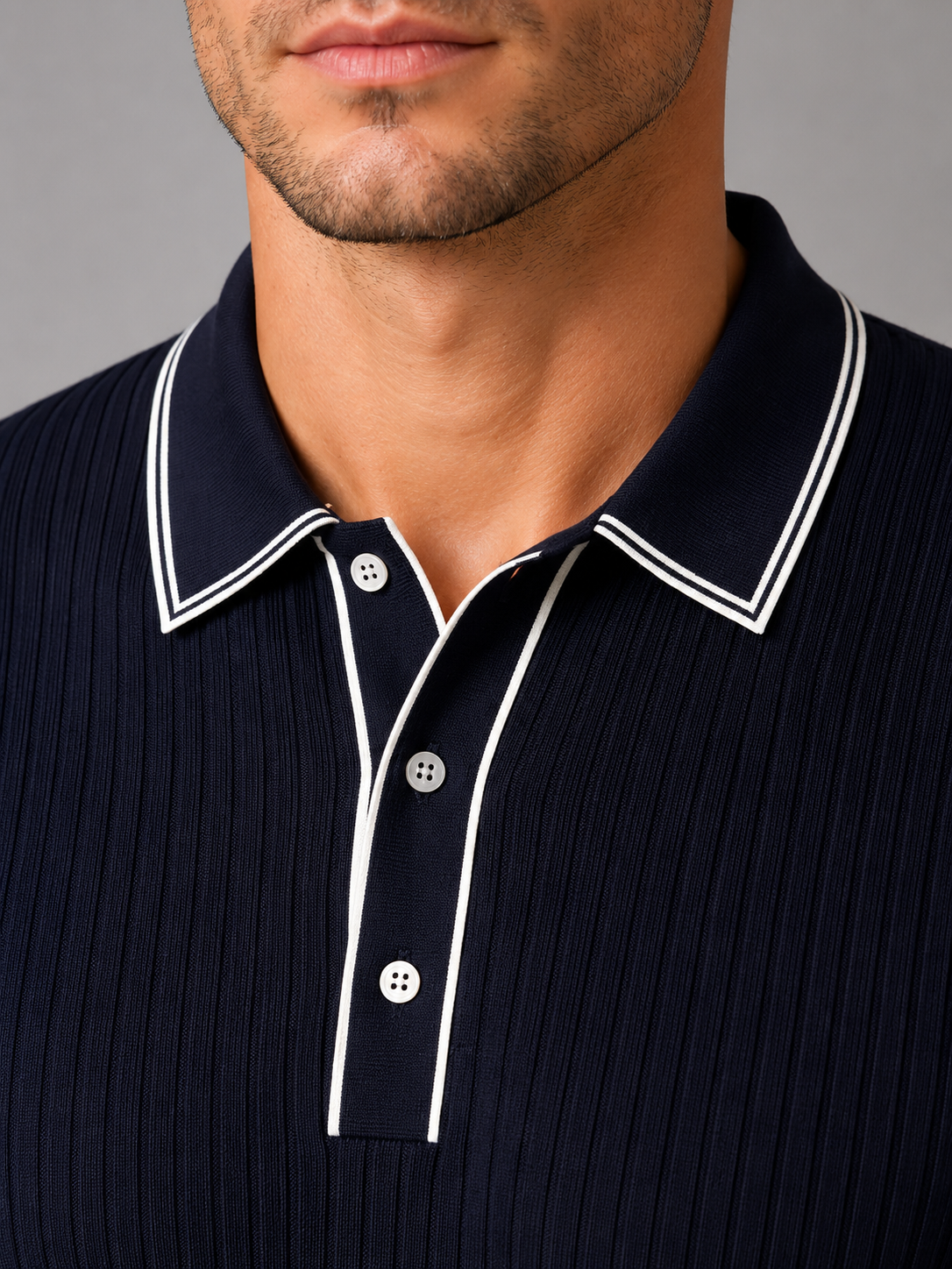 Men’s Ribbed Knit Polo Shirt
