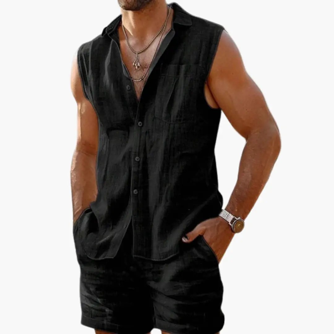 Men's Sleeveless Shirt & Shorts Co-Ord Set