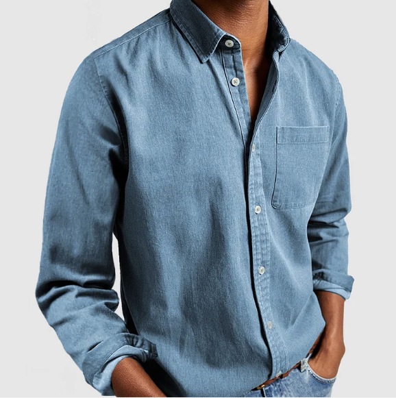 Hudson Vale Heren Denim Overhemd - Navy Blauw
