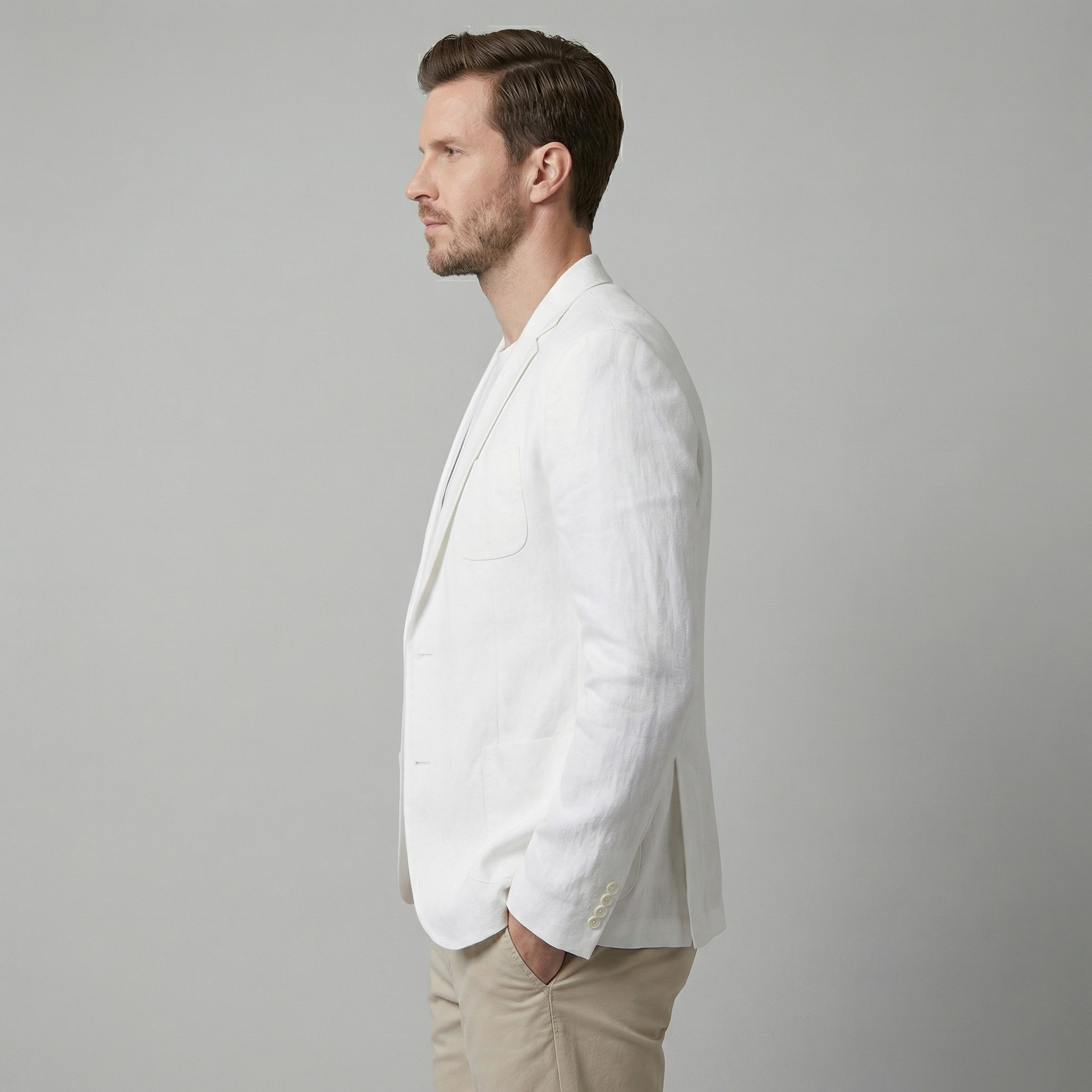 Men's Chambray Blue Linen Blazer Jacket