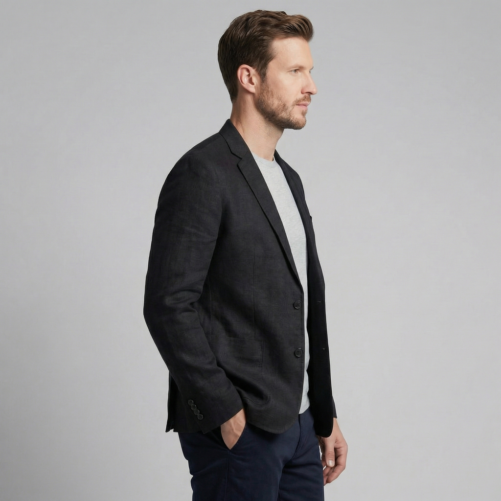 Men's Chambray Blue Linen Blazer Jacket