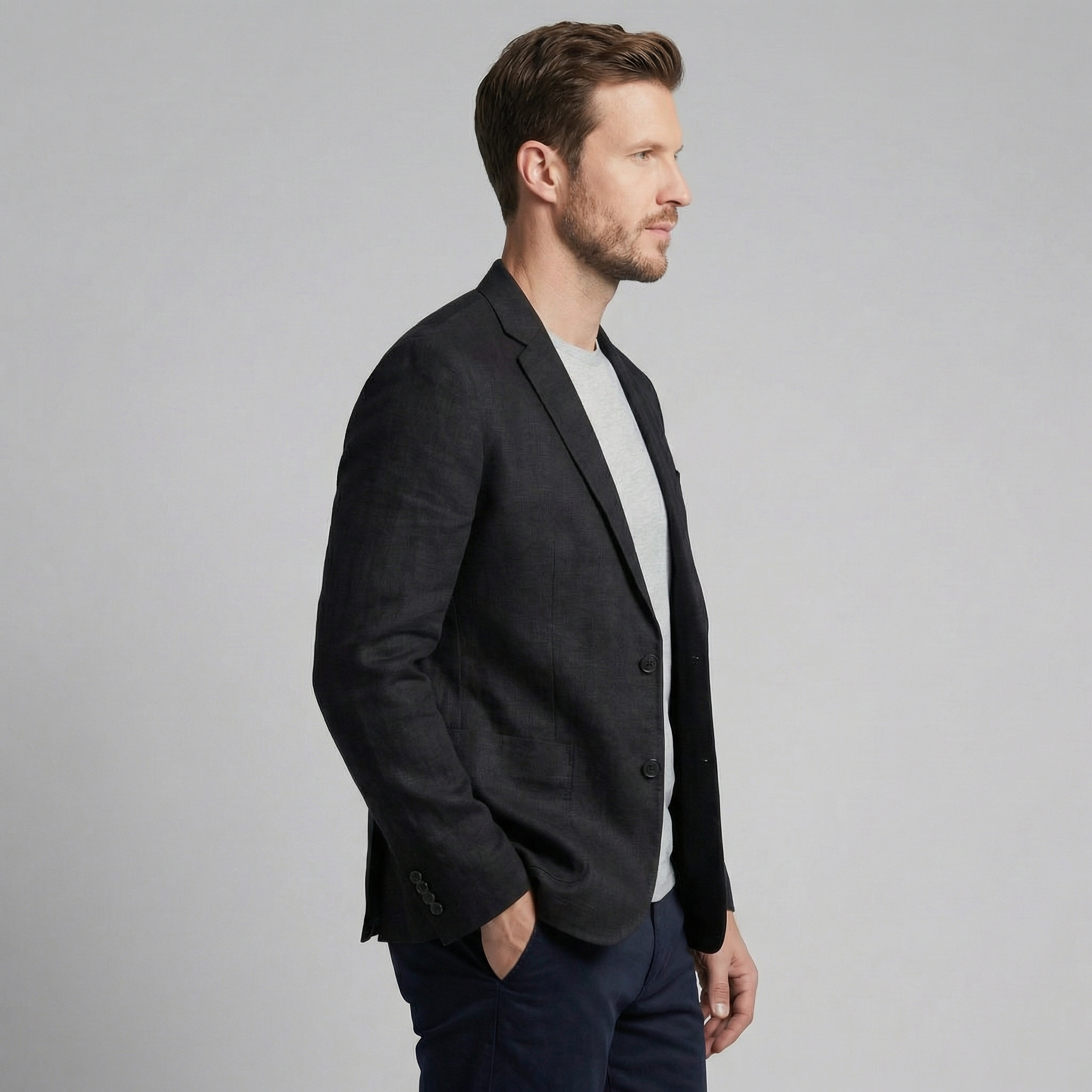 Men's Chambray Blue Linen Blazer Jacket