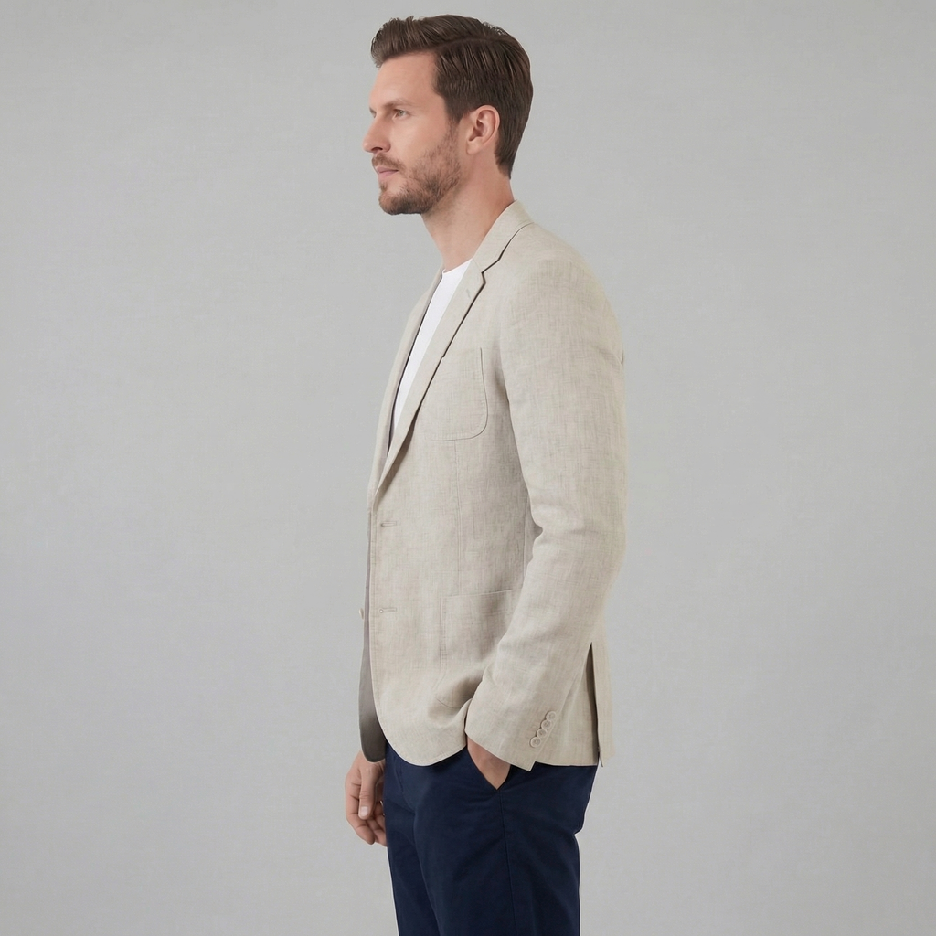 Men's Chambray Blue Linen Blazer Jacket