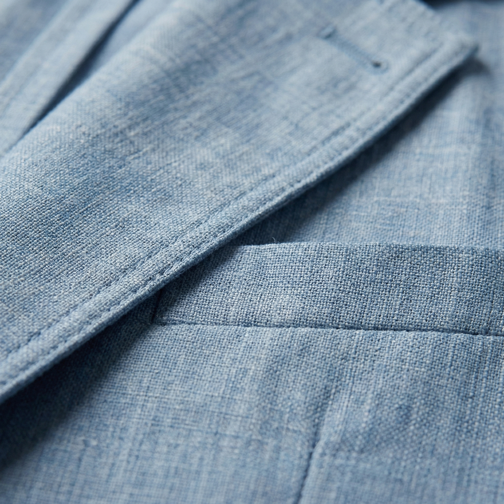 Men's Chambray Blue Linen Blazer Jacket