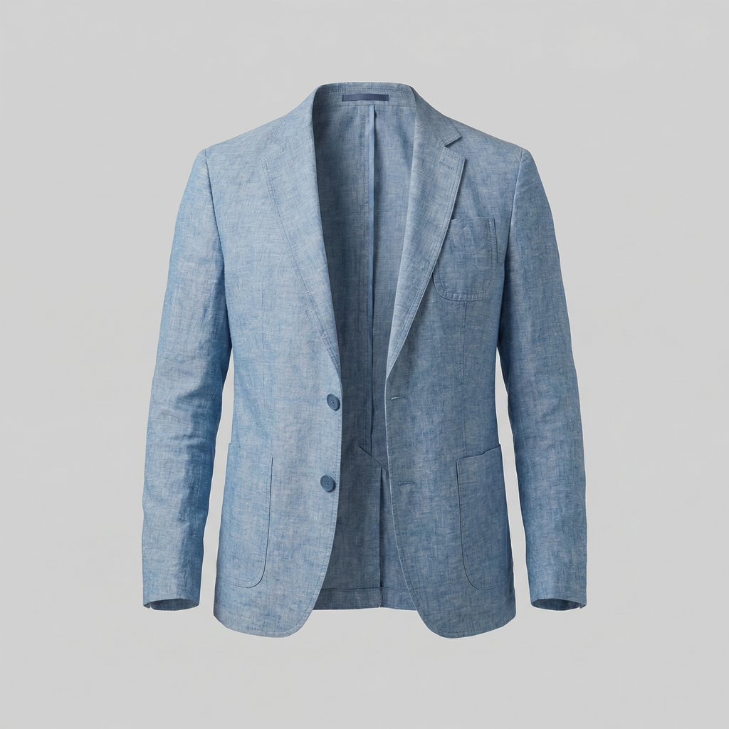 Men's Chambray Blue Linen Blazer Jacket