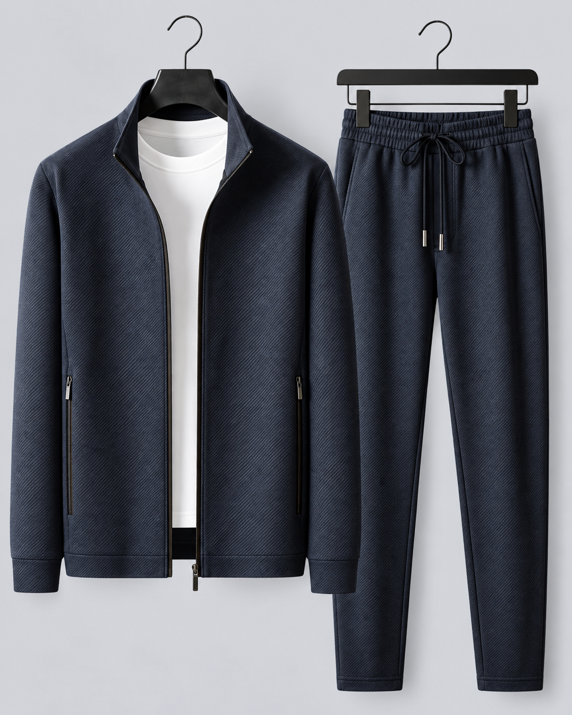 Men's Textured Tracksuit with Zip-Up Jacket and Drawstring Joggers