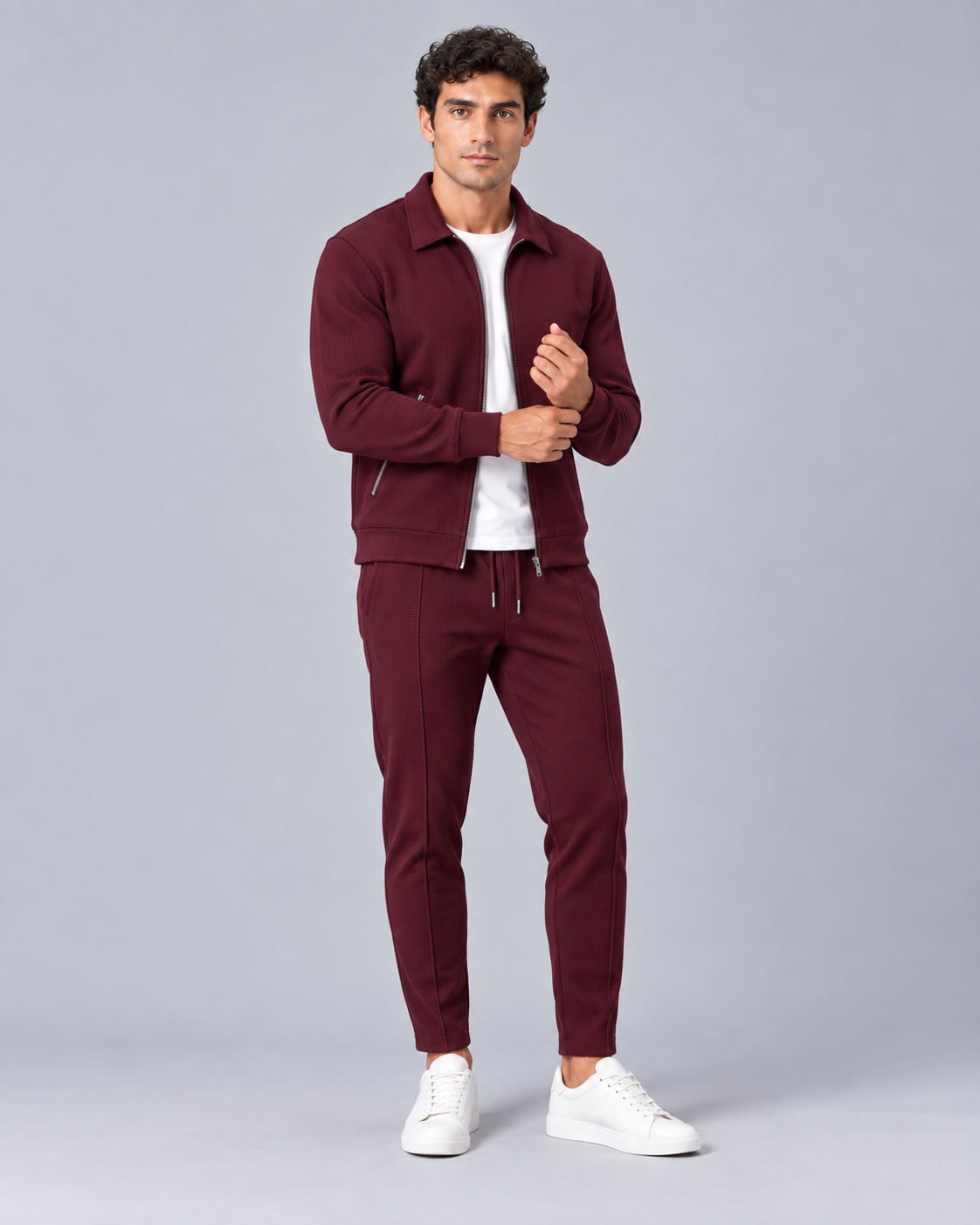 Men's Waffle Tracksuit Set - Zip Jacket & Pants
