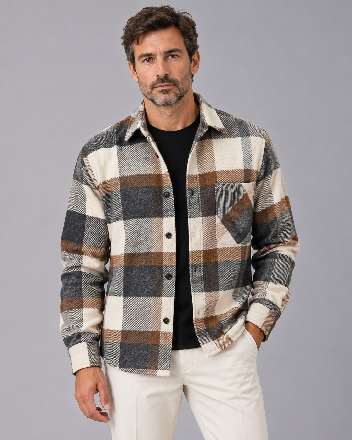 Men's Check Overshirt Jacket | Button-Through Shirt with Chest Pocket