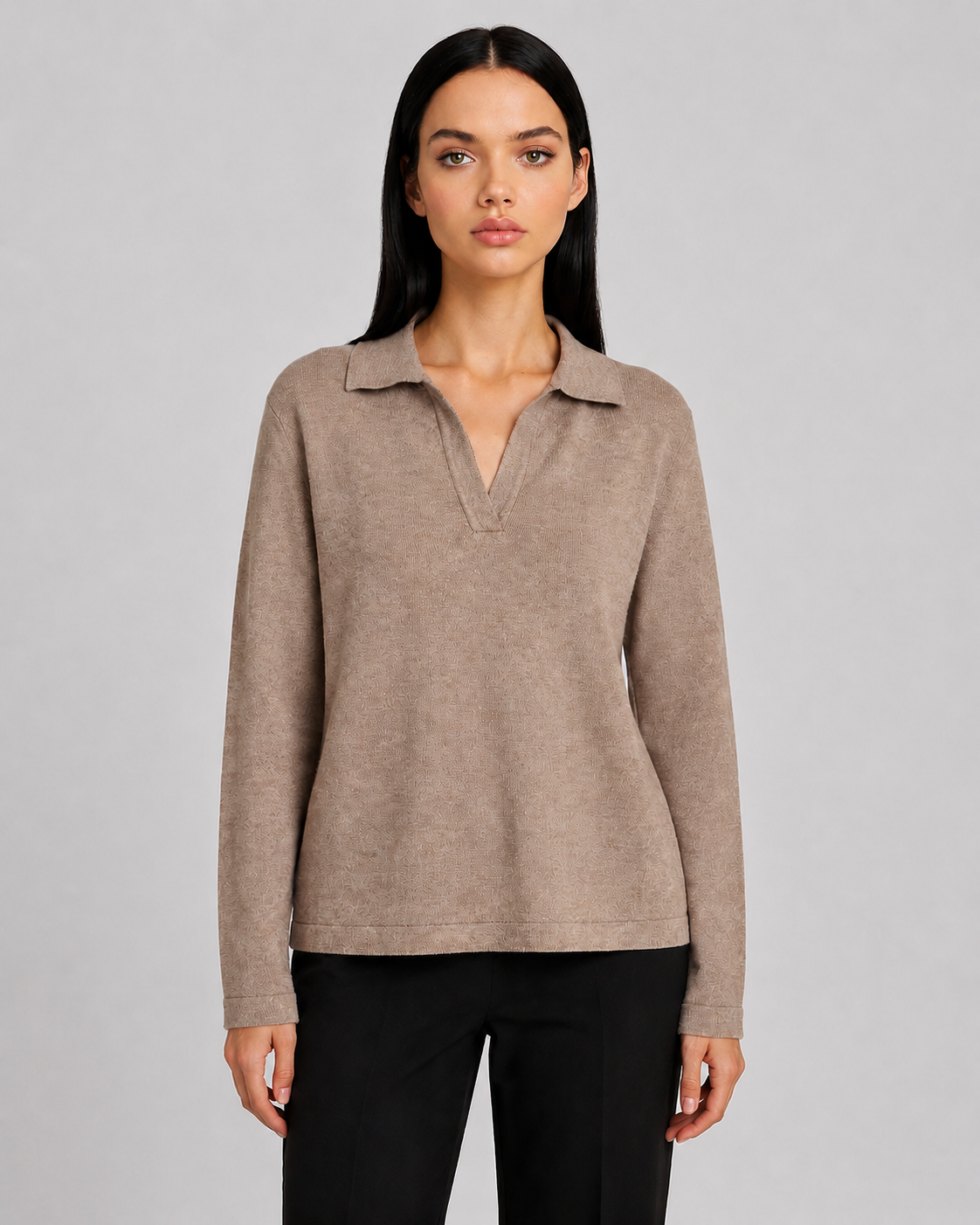 Women's Viscose Blend Knit Sweater with Collar & Long Sleeves