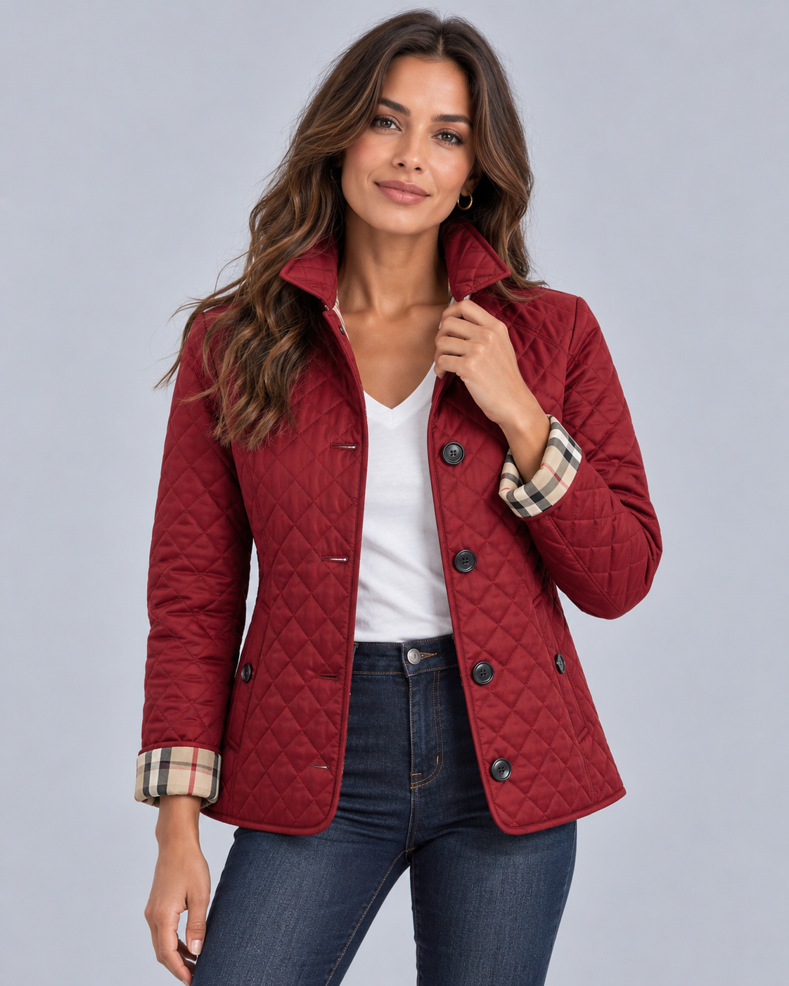 Women's Lightweight Quilted Jacket | Contrast Cuff Padded Coat