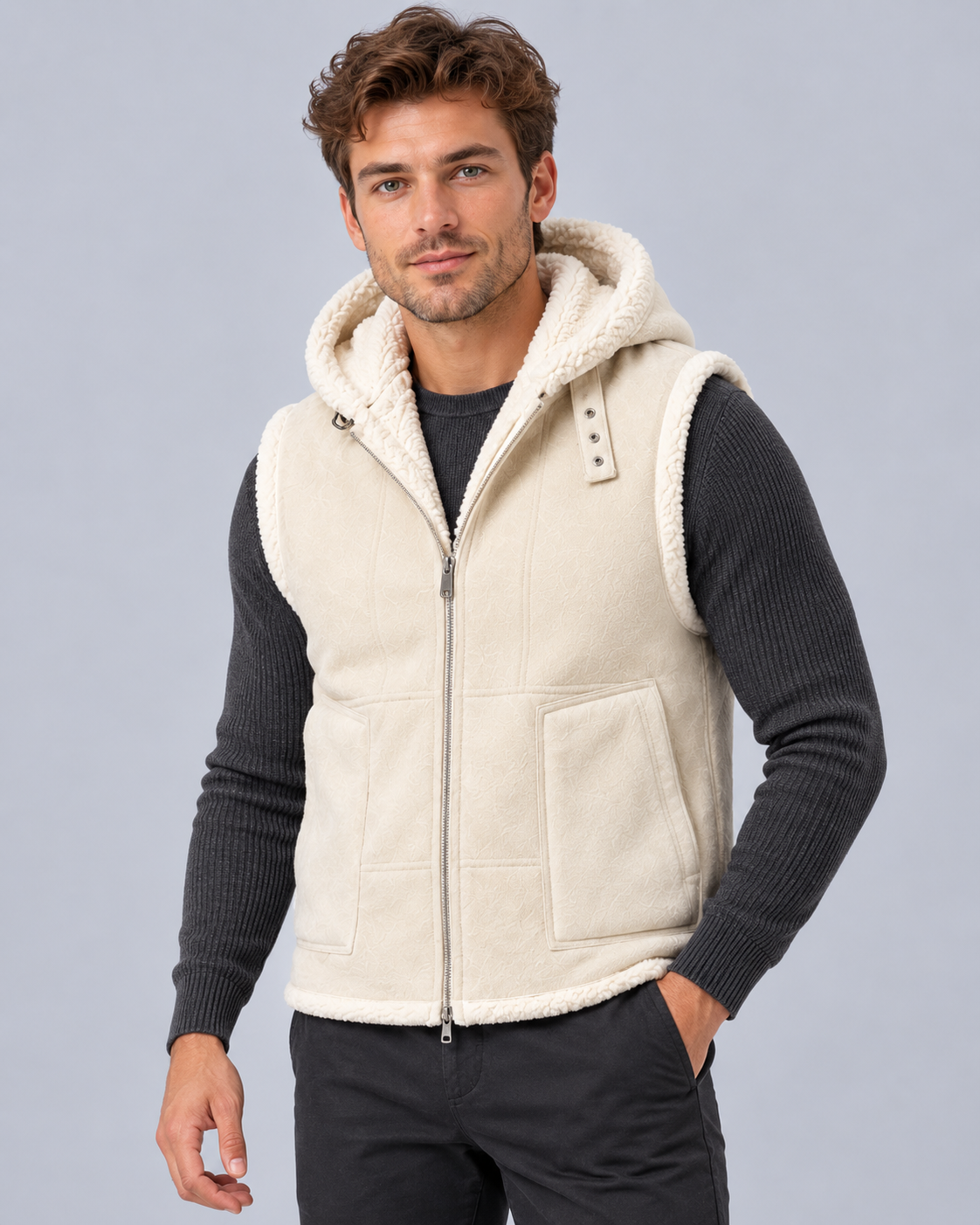 Men's Hooded Faux Fur Gilet | Weathered Cold-Weather Bodywarmer