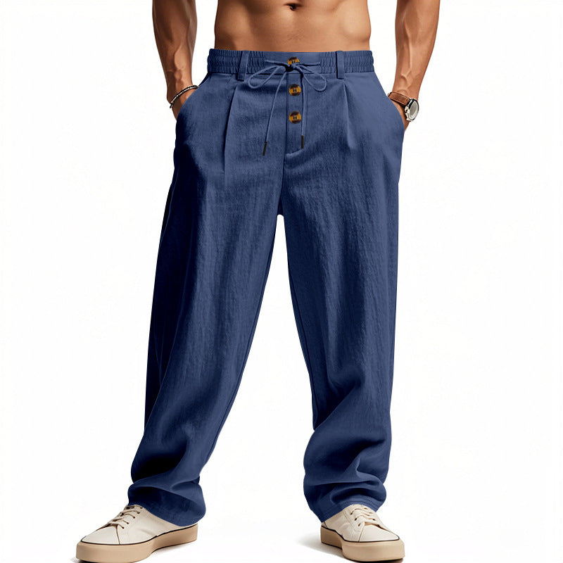 Men's Black Relaxed Trousers with Adjustable Drawstring Waist