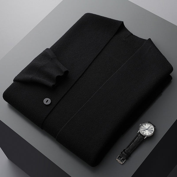 Merino Stripe-Sleeve Button Cardigan
