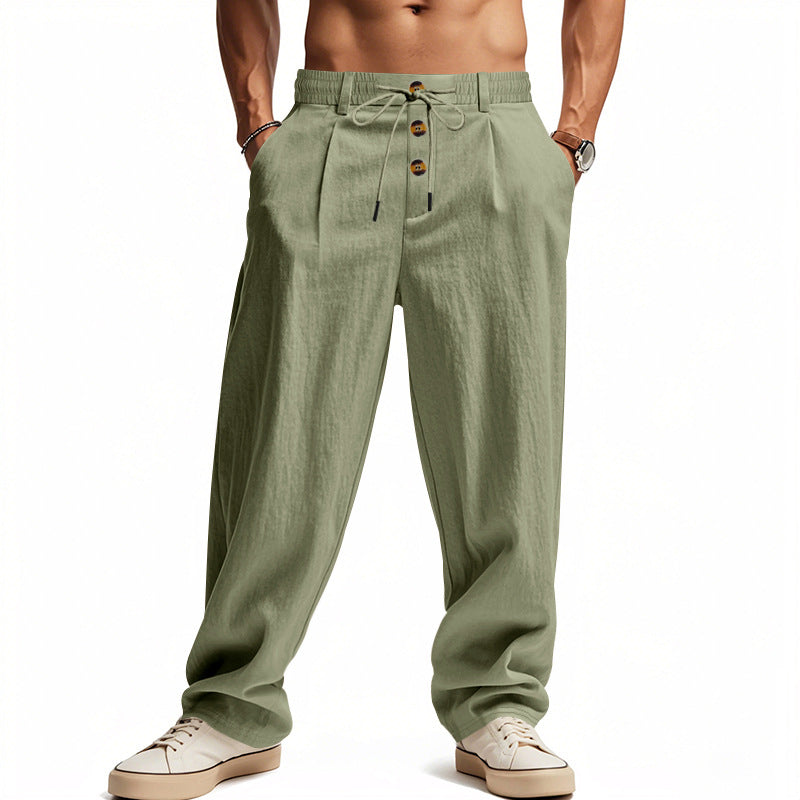 Men's Black Relaxed Trousers with Adjustable Drawstring Waist