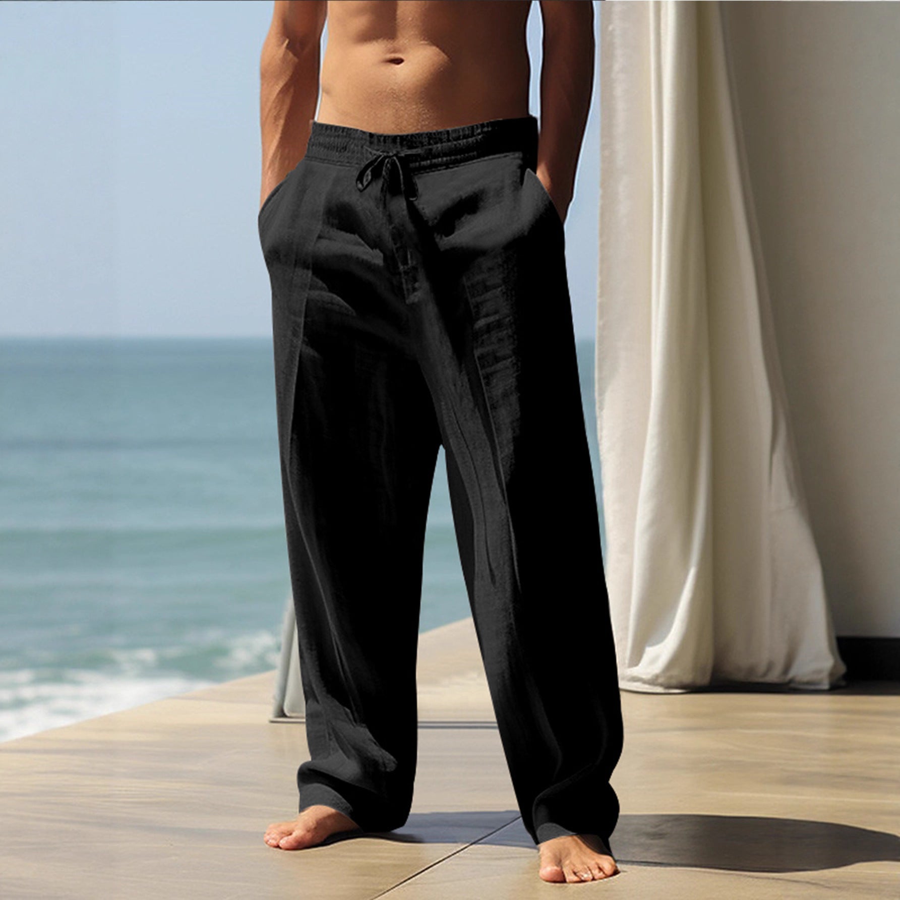 Men's Relaxed Fit Trousers with Elasticated Waist and Side Pockets