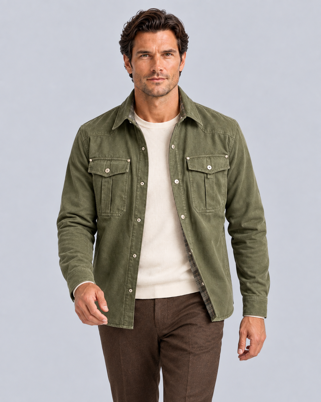 Men's Overshirt Jacket | Versatile Layering with Plaid-Lined Shirt