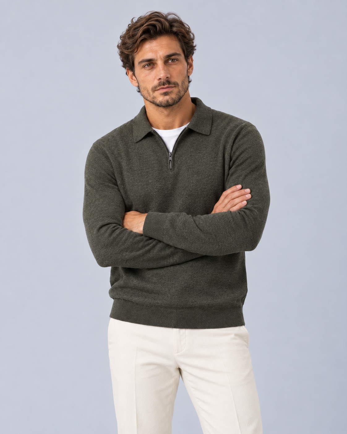 Men's Quarter-Zip Polo Jumper | Fine Knit Smart-Casual Sweater