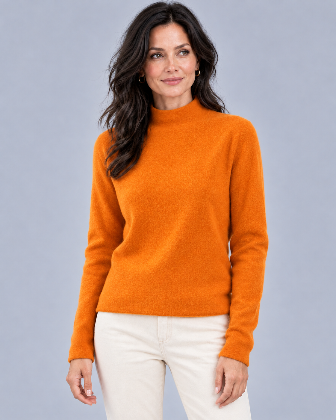 Women's Fine Wool Knit Jumper | Relaxed Fit Mock Neck Sweater with Long Sleeves