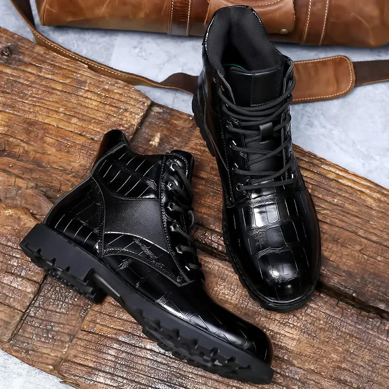 Men's Combat Alligator Embossed Ankle Boots