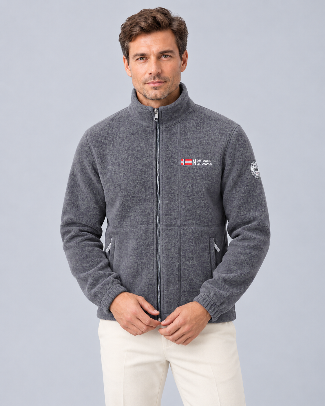 Men's Full-Zip Fleece Jacket | Stand Collar Winter Jacket