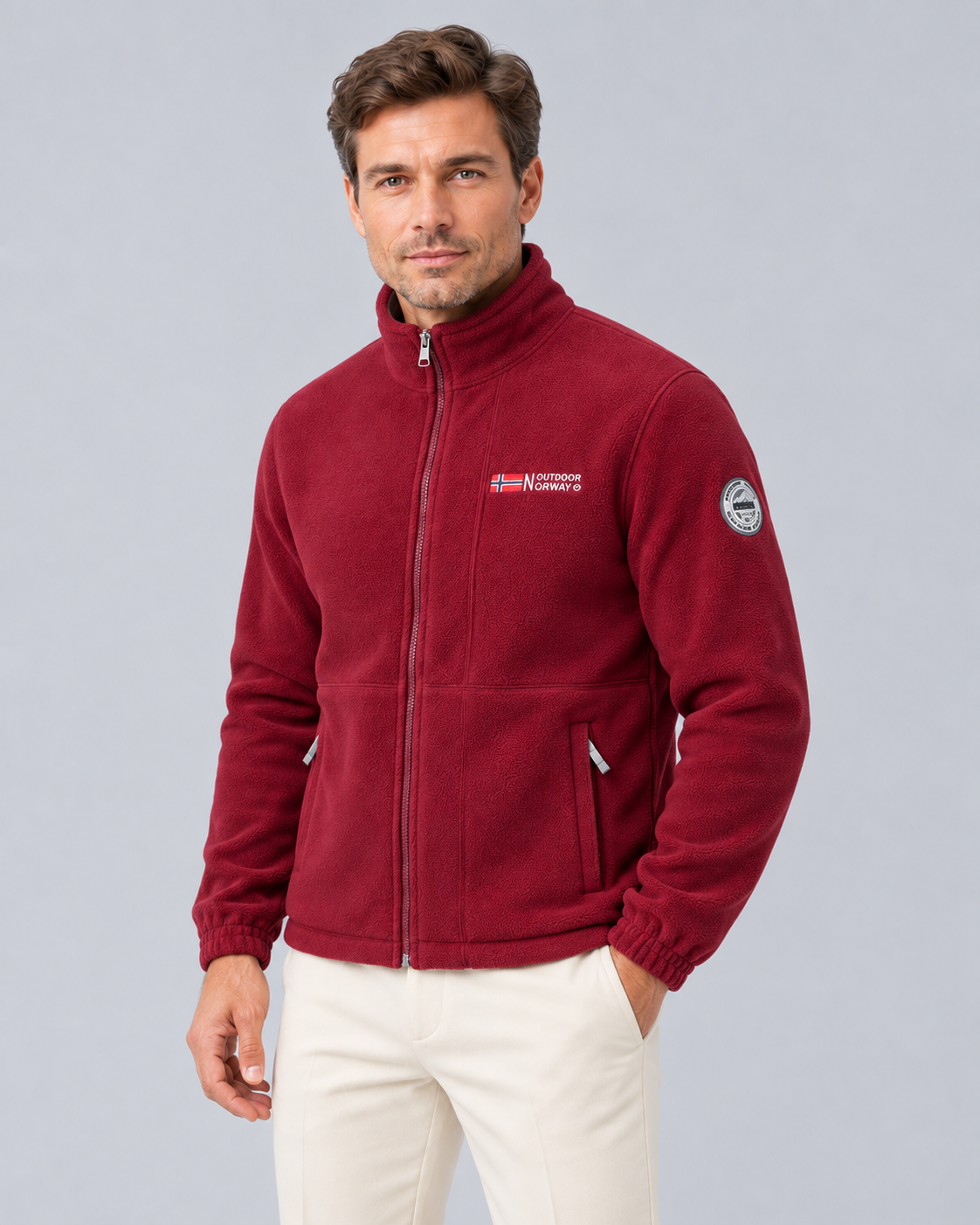 Men's Full-Zip Fleece Jacket | Stand Collar Winter Jacket