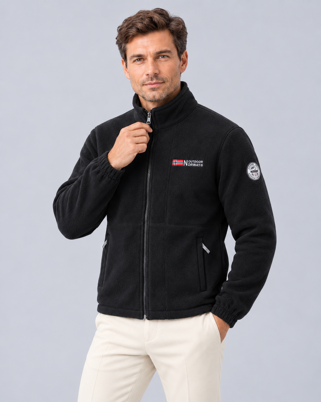 Men's Full-Zip Fleece Jacket | Stand Collar Winter Jacket