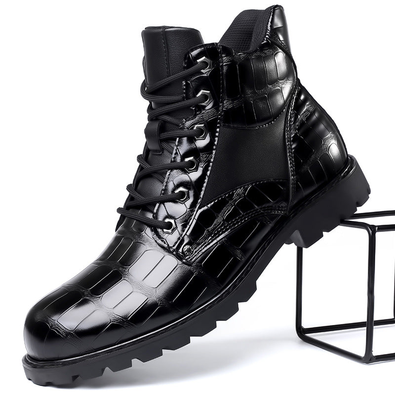 Men's Combat Alligator Embossed Ankle Boots
