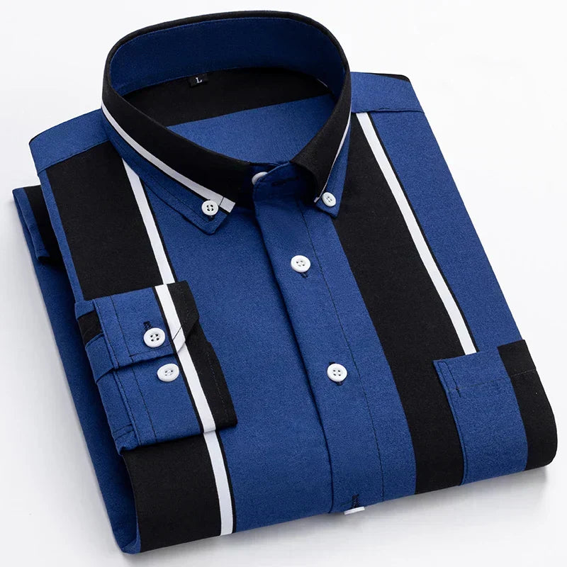 Men's Cotton Longsleeve Shirt with Low Collar
