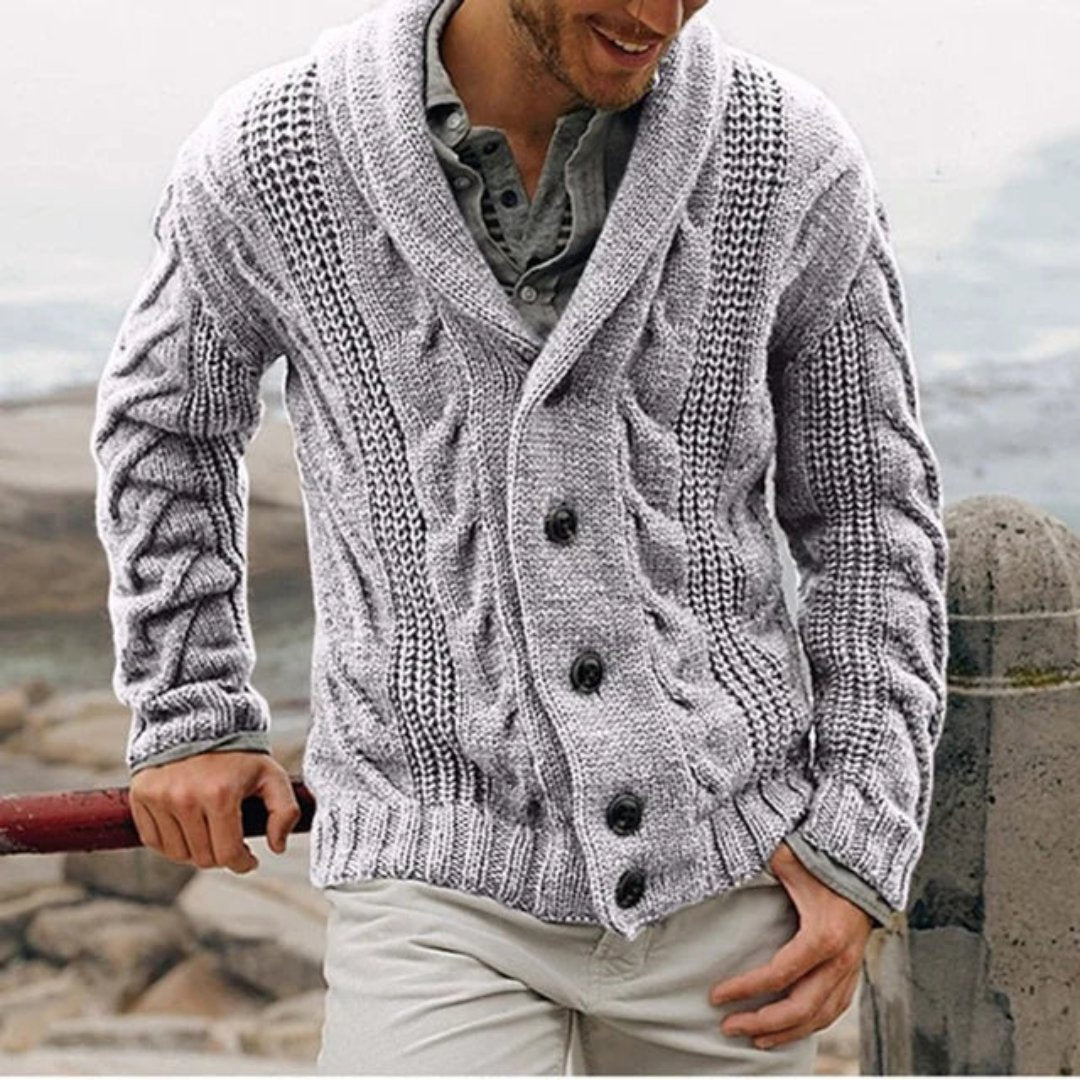 Men's Shawl Collar Cable Knit Cardigan