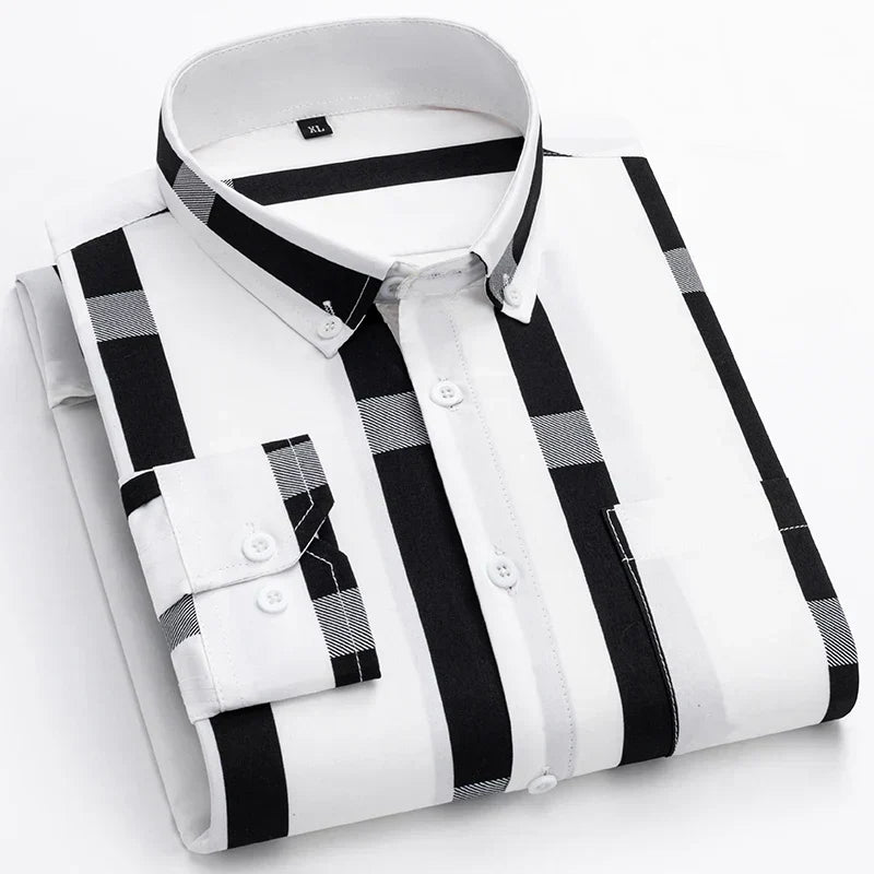 Men's Cotton Longsleeve Shirt with Low Collar