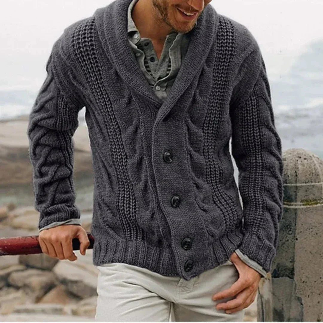 Men's Shawl Collar Cable Knit Cardigan