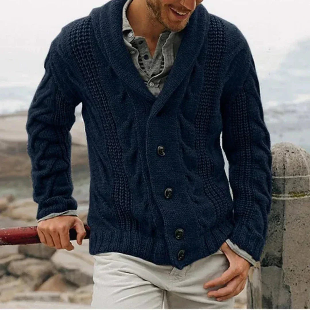 Men's Shawl Collar Cable Knit Cardigan