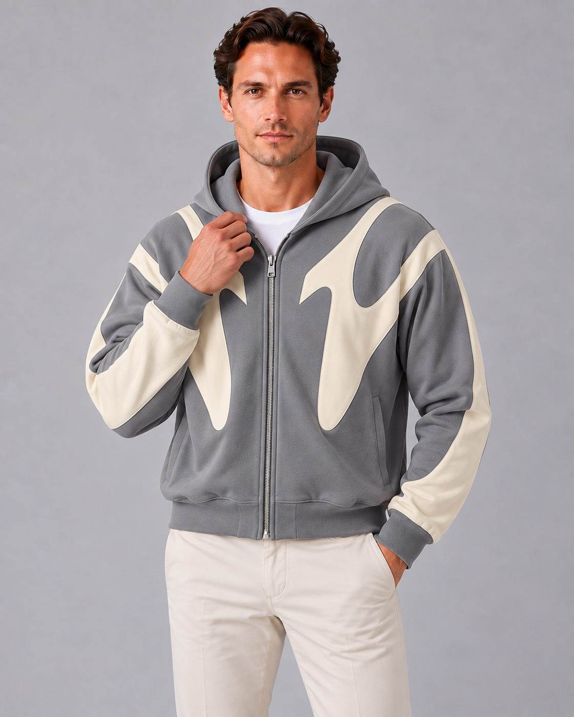 Men's Patchwork Zip Up Hoodie | Oversized Streetwear Jacket