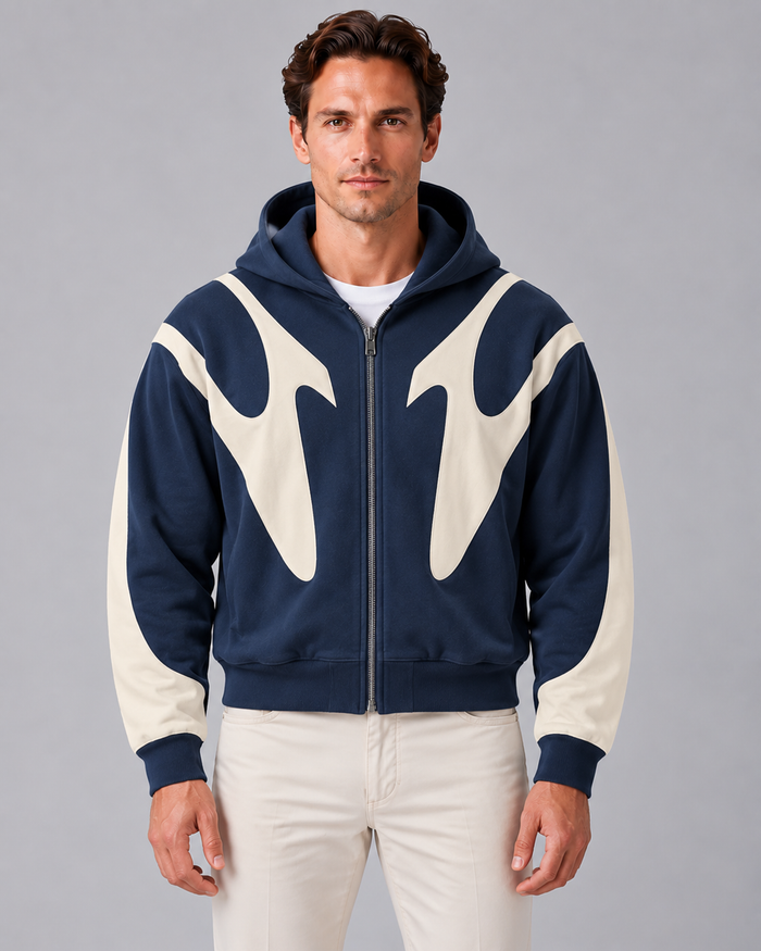Men's Patchwork Zip Up Hoodie | Oversized Streetwear Jacket
