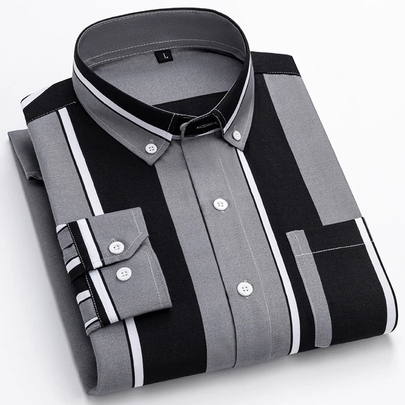 Men's Cotton Longsleeve Shirt with Low Collar