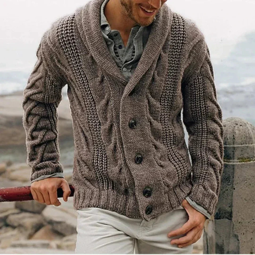 Men's Shawl Collar Cable Knit Cardigan
