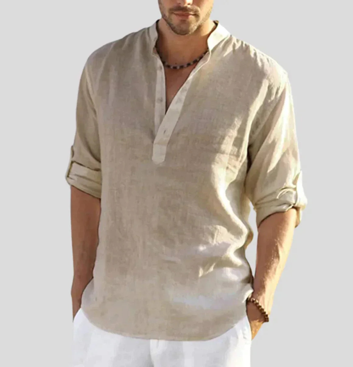 Men's Smart Casual Long Sleeve Shirt with Open Collar