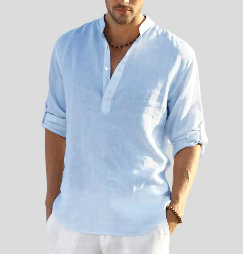 Men's Smart Casual Long Sleeve Shirt with Open Collar