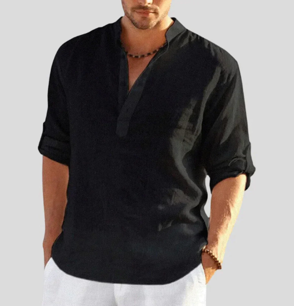 Men's Smart Casual Long Sleeve Shirt with Open Collar