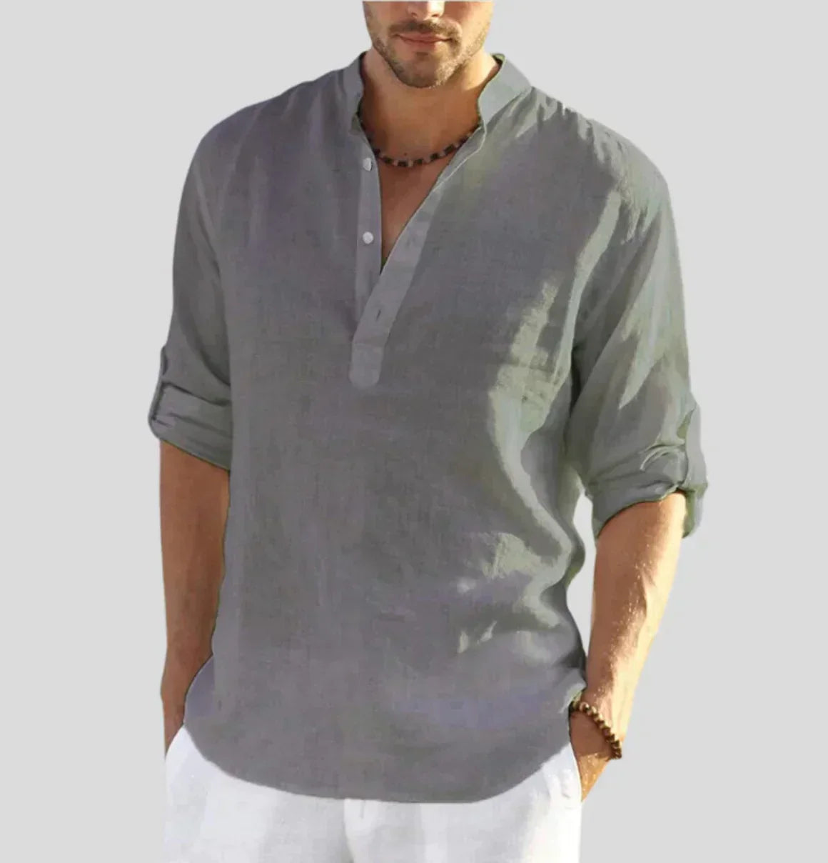 Men's Smart Casual Long Sleeve Shirt with Open Collar