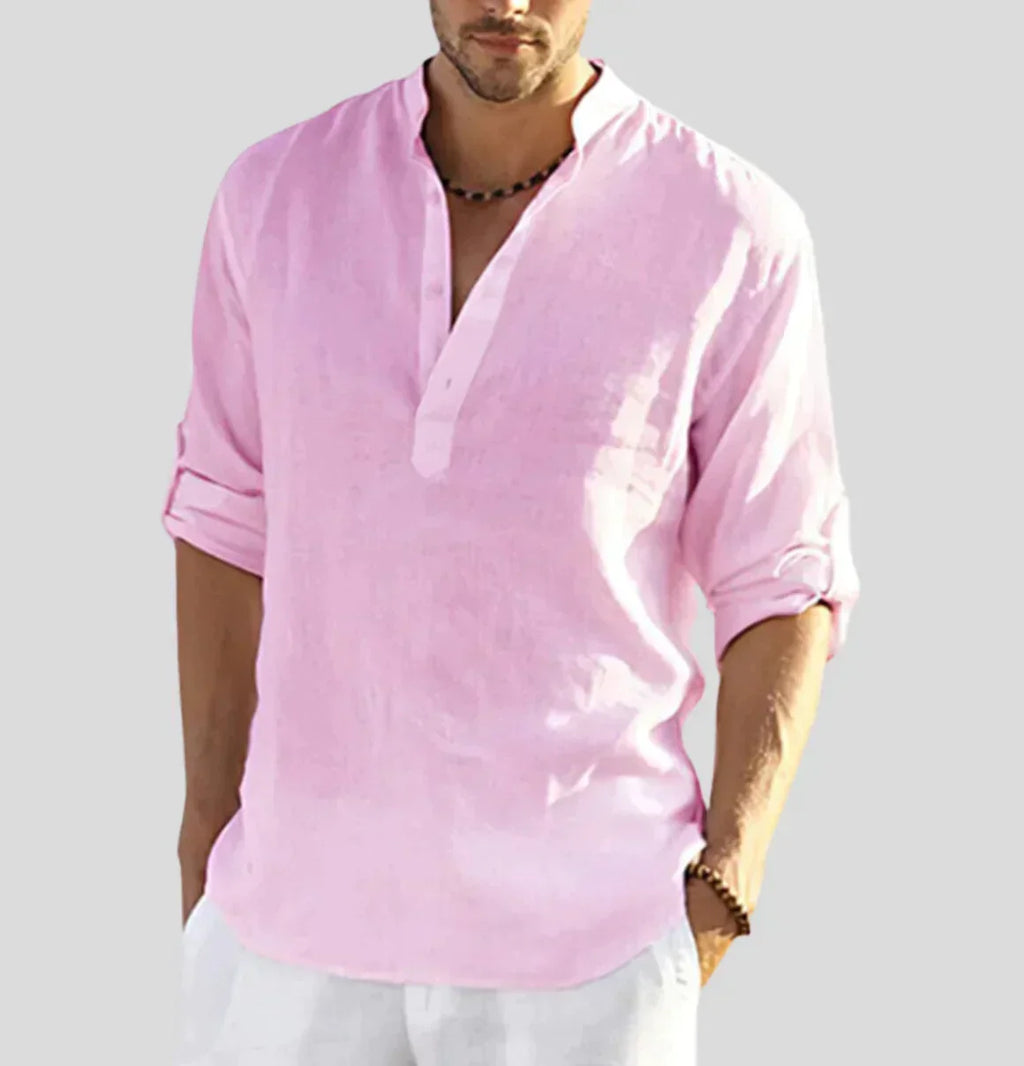 Men's Smart Casual Long Sleeve Shirt with Open Collar