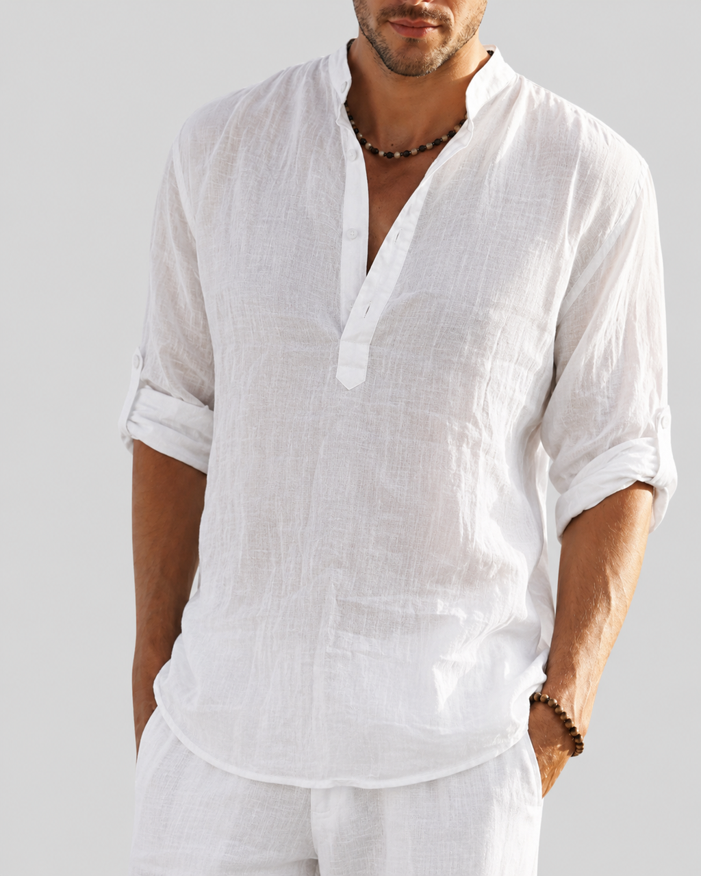 Men's Smart Casual Long Sleeve Shirt with Open Collar